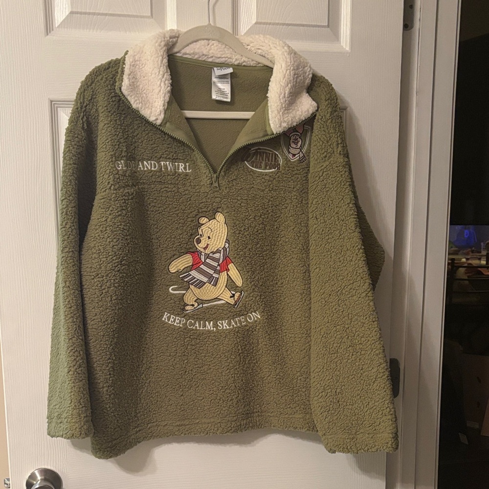 Disney Olive Green Sherpa Jacket with Cream Collar